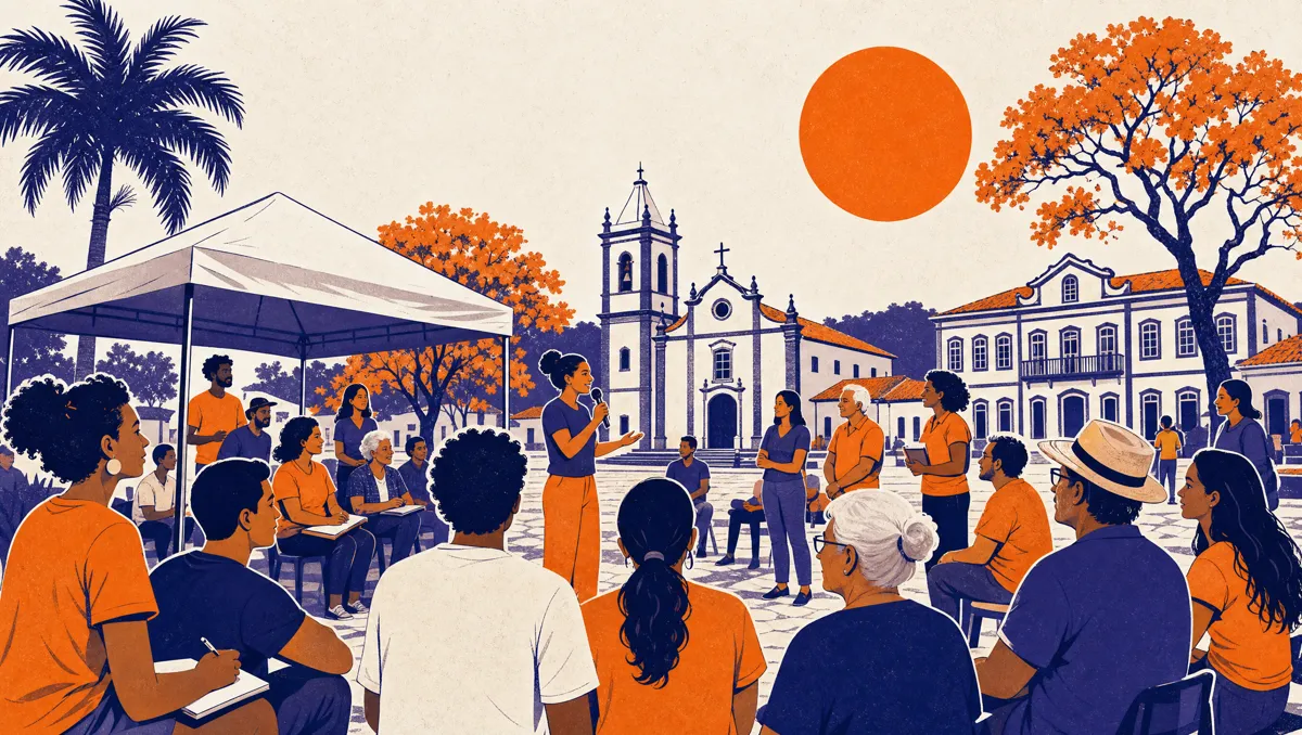 Encontro de lideranças comunitárias na praça de uma cidade